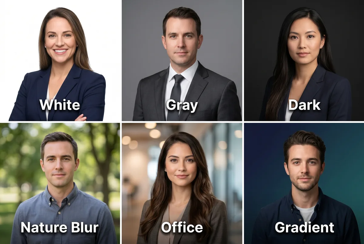 linkedin headshot background options showing neutral studio and environmental settings