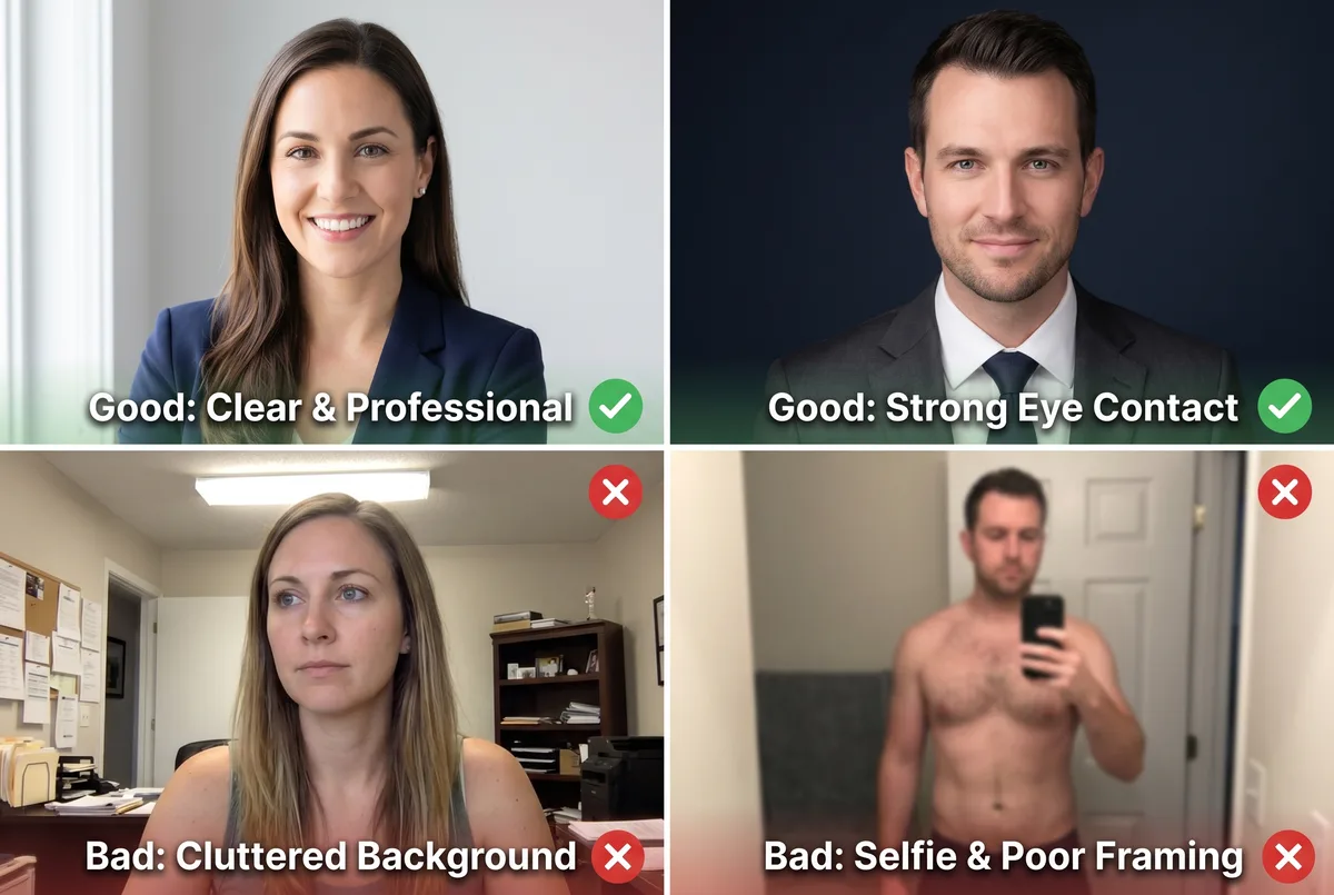 linkedin profile picture examples showing good and bad photos side by side