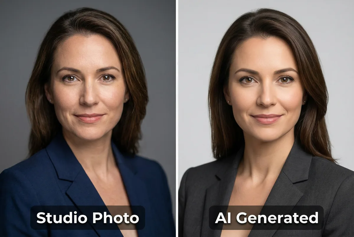 Studio photographer headshot quality versus AI-generated professional headshot quality